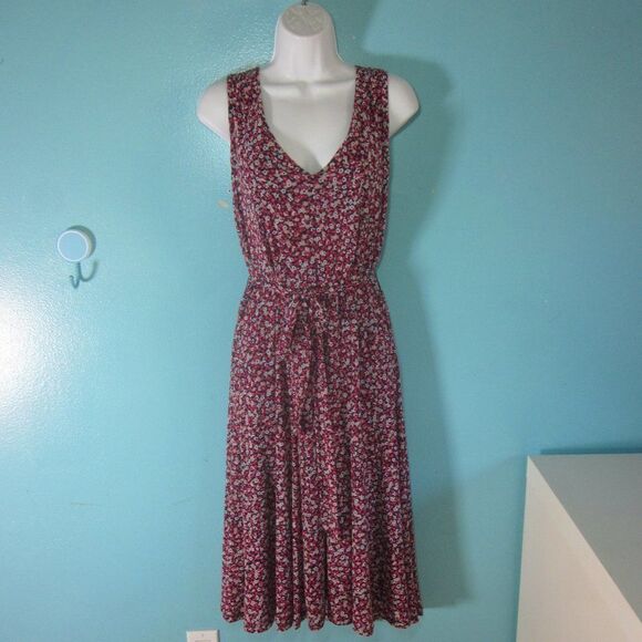 Michael Kors Size XL Red Floral Midi Lightweight Summer V-Neck Dress Tie Waist - Picture 1 of 13